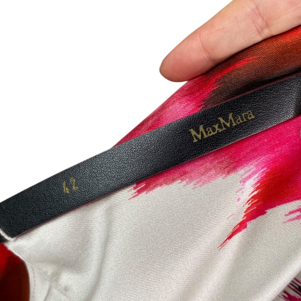 Max Mara Italy Cotton Silk Watercolor Floral Belted Sheath Dress SZ S Artsy - Picture 4 of 9